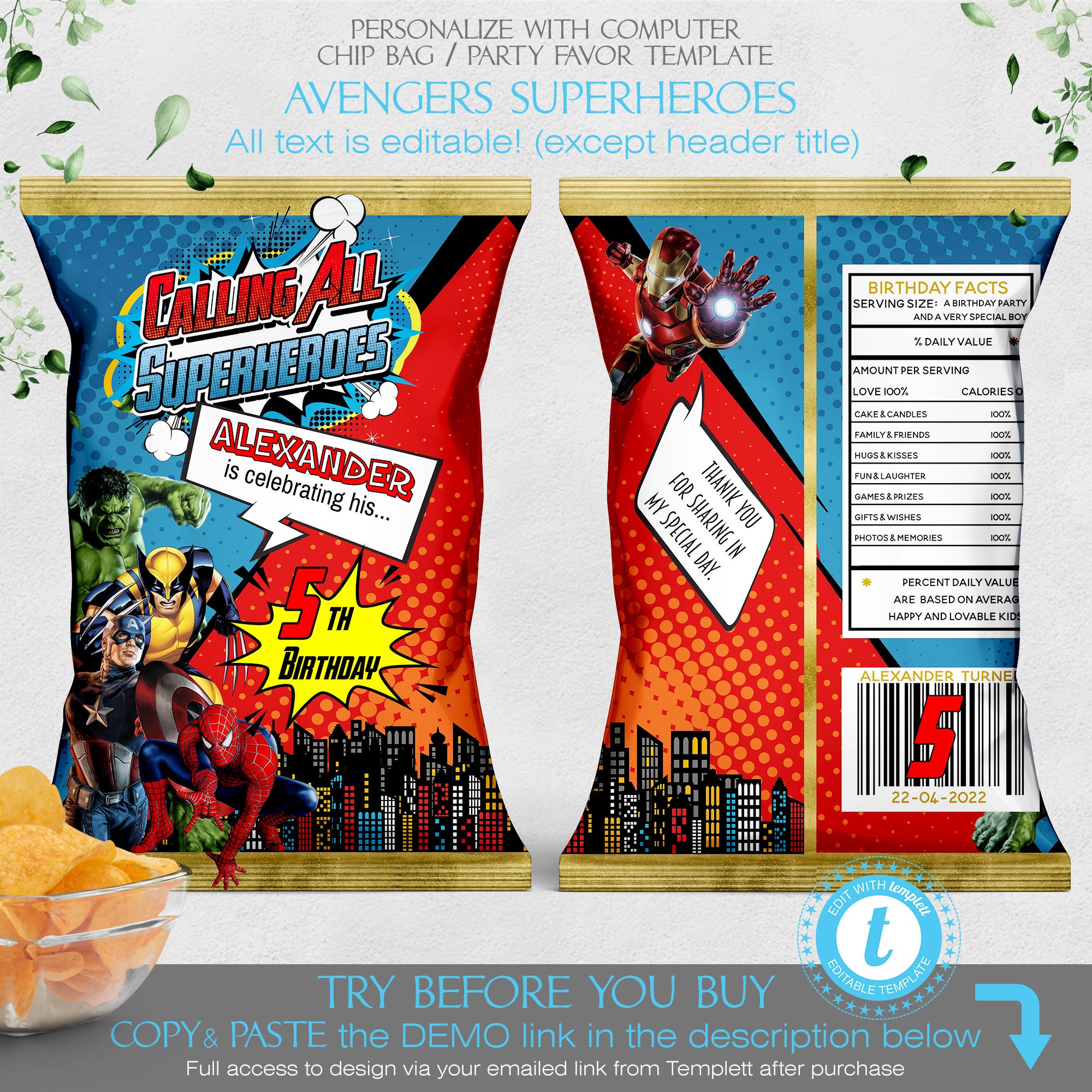 Sacchetti di patatine Personalizzate a Tema Avengers Supereroi – Smart Print