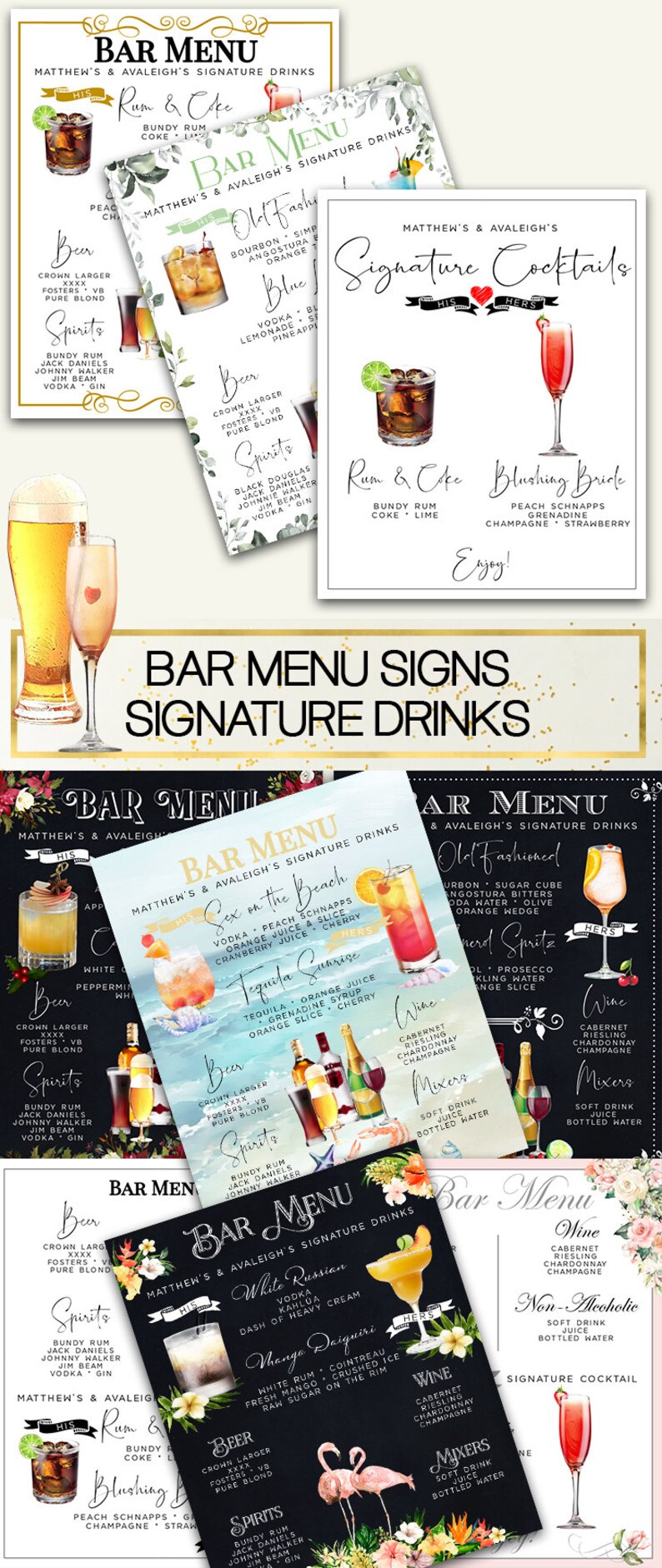 Download Wedding Bar Menu Sign Template Editable Signature Cocktails Template 300 Drink Images Beach Theme Printable Signature Cocktails Sign Home Living Home Decor Delage Com Br