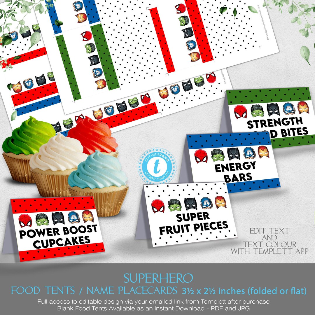 DC Marvel Avengers Editable Food Tents, 4 Food Labels or Table Name ...