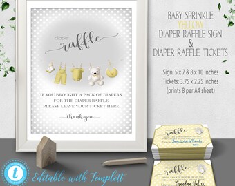 Diaper Raffle Sign and Raffle Ticket Printable Raffle Insert Diaper Raffle Game, Gender Neutral Baby Shower Deco Raffle Cards Templett BS005