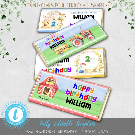 Chocolate Wrapper Farm Animals Country Theme Country Farmer Etsy