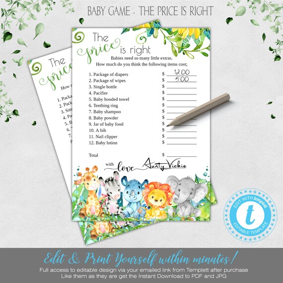 Editable Baby Shower Game The Price Is Right Edit Yourself Etsy