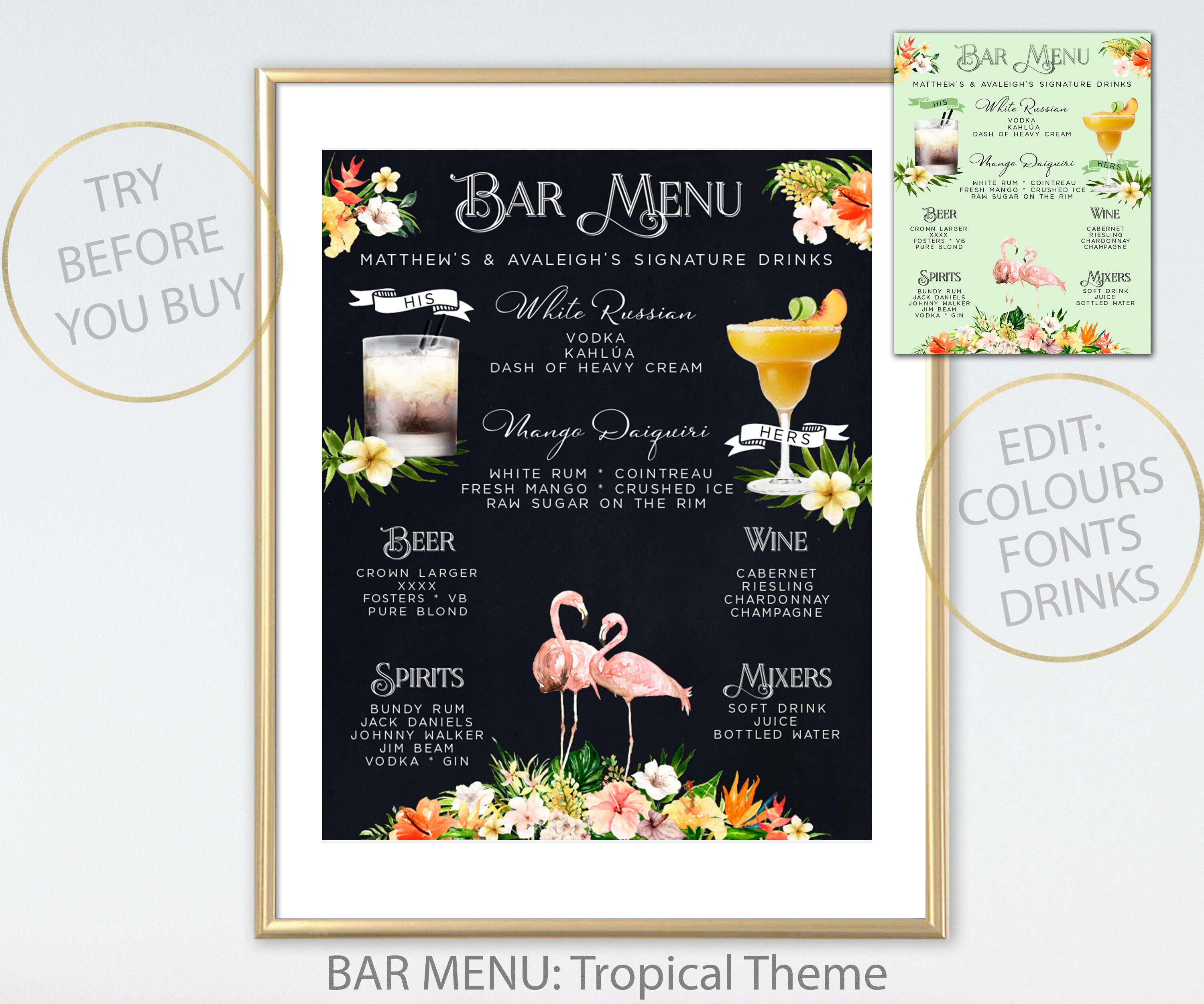 Tropical Theme Signature Drinks Printable Sign DIY Tropical Etsy