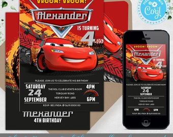 Cars Birthday Invitation or Evite | Racing Car McQueen party invite | Kids Birthday | Editable Personalized Printable Digital Corjl template