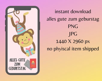 Monkey Birthday Card | Alles Gute Zum Geburtstag | Greeting Card | German Birthday Card