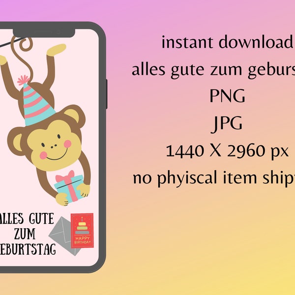 Monkey Birthday Card | Alles Gute Zum Geburtstag | Greeting Card | German Birthday Card