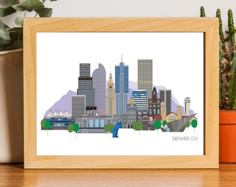 Denver Colorado Landmarks Skyline Art Print