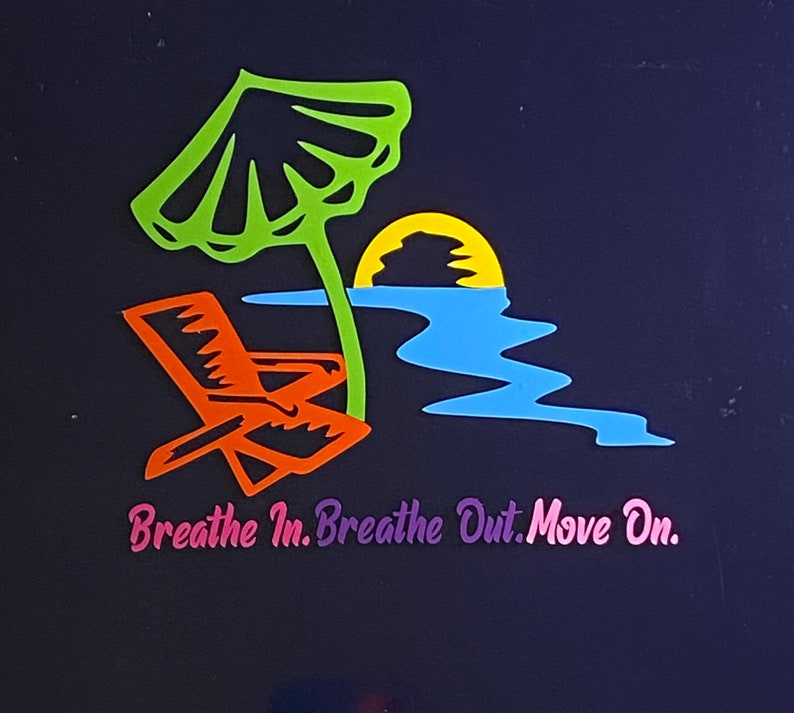 TROPICAL Jimmy Buffett theme window car decal/sticker Breathe In, Breathe Out, Move On outdoor cooler, yeti, Party Free Ship & No Tariff image 1