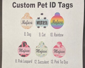 Customized cat dog pet sublimation identification ID round tag Choice of 6 designs and S clasp fastener Free Ship & No Tariff