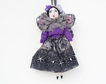 Handcrafted magical heirloom moth fairy. Whimsical fabric fairy doll. Textile art doll decoration