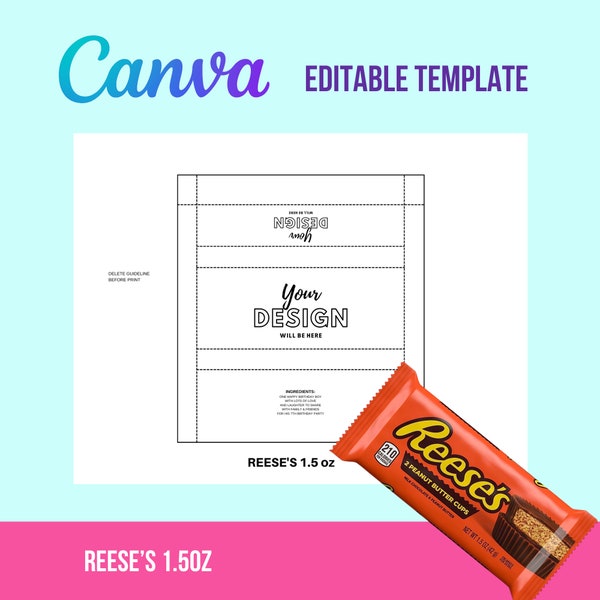 Party favor template Reese's Chocolate Wrapper Template | Editable | Canva | DIY | Printable | Digital Template