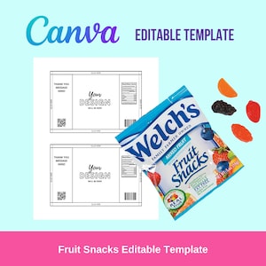 Party favor template Fruit Snacks Wrapper Template | Editable | Canva | DIY | Printable | Digital Template