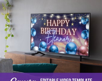 Background Video Template for TV Screen Editable Birthday Party  / Projector (Canva, Digital Download)