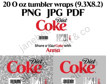 Diet Coke 20 oz Tumbler Digital Download SVG, JPEG, & PNG | Tumbler | 9.3x8.2