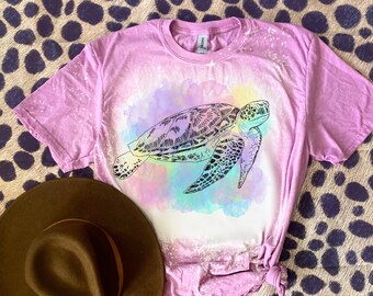 Watercolor Sea Turtle Bleached Shirt | Gilden G640 Soft Style