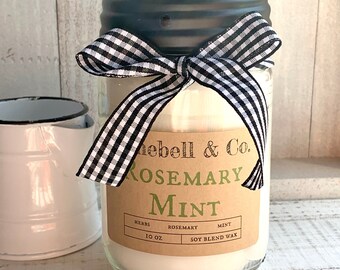 Rosemary & Mint Soy Blend Wood Wick 10 oz Candle| Highly Fragranced