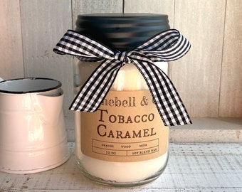 Tobacco Caramel Soy Blend Wood Wick 10 oz Candle | Highly Fragranced