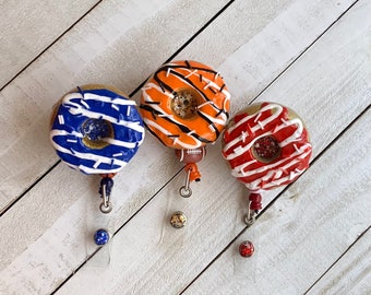 Sports Badge Reel Sprinkled Donut Badge Reel Football| Basketball| Baseball | Softball Resin Doughnut