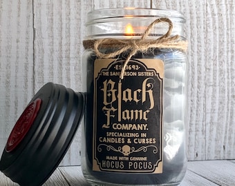 Black Flame Candle | Soy Blend Wood Wick 10 oz Candle | Hocus Pocus | Highly Fragranced