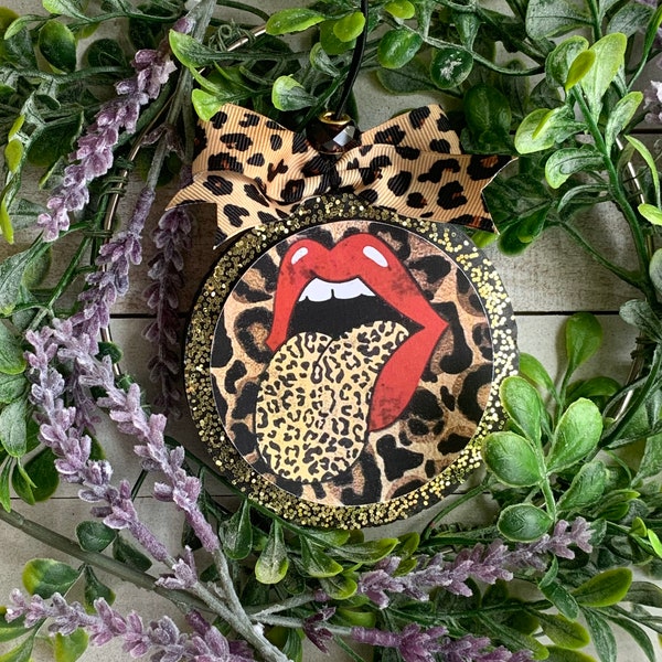 Round Tongue and Lips Leopard Aroma Car Air Freshie Freshener Aromie | Rolling Stones | Mouth