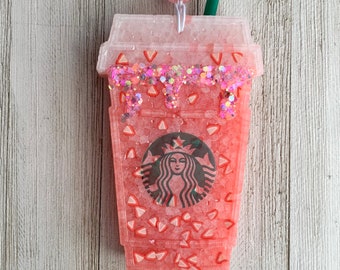 Pink Drinks Starbucks Coffee Cup Aroma Car Air Freshie Freshener Aromie | Drip Drippy cup | sealed glitter