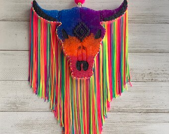Rainbow Neon Aztec Bull Skull Car Air Freshie | Freshener Aromie | Steer | Sealed Glitter