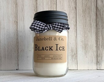 Black Ice Wood Wick Candle Soy Blend 10 oz Candle | Highly Fragranced