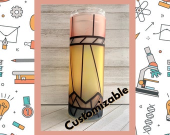 Pencil Stained-Glass print Tumbler on Frosted Glass| 20 oz | Sublimation| Customizable | Teacher Gift