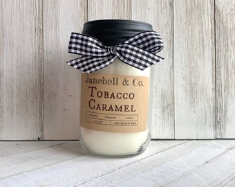 Wood Wick Candle Tobacco Caramel Soy Blend 10 oz Candle | Highly Fragranced