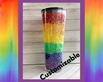 Pride Rainbow Rhinestone Snowglobe 24 oz Acrylic Tumbler| Customizable