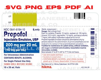 Propofol Label Digital Download SVG, EPS, PNG, .ai, pdf | Vector | Tumbler | Epoxy Pen | Nurse Gift | Anesthesiology | Doctor | Gift