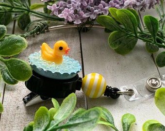 Rubber Ducky Badge Reel Cute and Quirky Rubber Duck Resin Bottle Cap Badge Reel for Work  Handmade