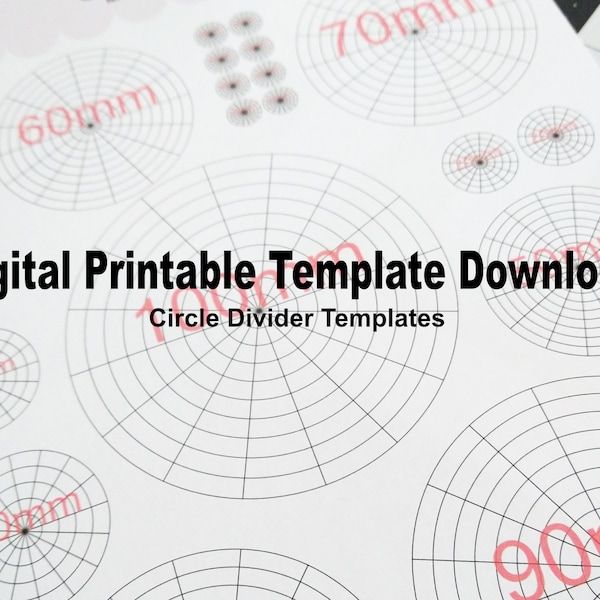Circle Divider Templates, Circular Graph, 10mm to 100mm, A4 Printable Digital Download