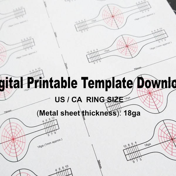 Oval Ring Blank Templates, Oval Section, Metal Stamping and Saw Piercing Template, 18ga, US ring size, A4 Printable Digital Download