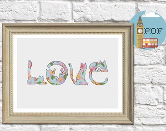 Cute Cat Cross Stitch Pattern - Love Cats Cross Stitch Kit