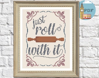Baking Cross Stitch Pattern - just roll with it, beginners cross stitch pattern for cooks, perfect kitchen decor