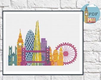 London Cross Stitch Pattern - Rainbow London Pride Cross Stitch Chart | London Landmarks cross stitch kit - multicoloured