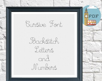 Calligraphy Font Cross Stitch Pattern, Italics Cross Stitch Alphabet, Hand lettering cross stitch letters, cursive backstitch typography