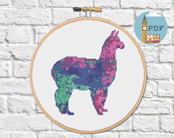 Space Llama Cross Stitch Pattern - Galaxy Alpaca Modern Cross Stitch - Star Llama digital pdf chart