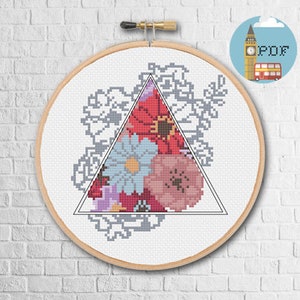 Floral Cross Stitch Pattern - Tattoo embroidery, cute modern cross stitch kit.  Tattoo Cross Stitch Chart, Flower cross stitch pdf digital