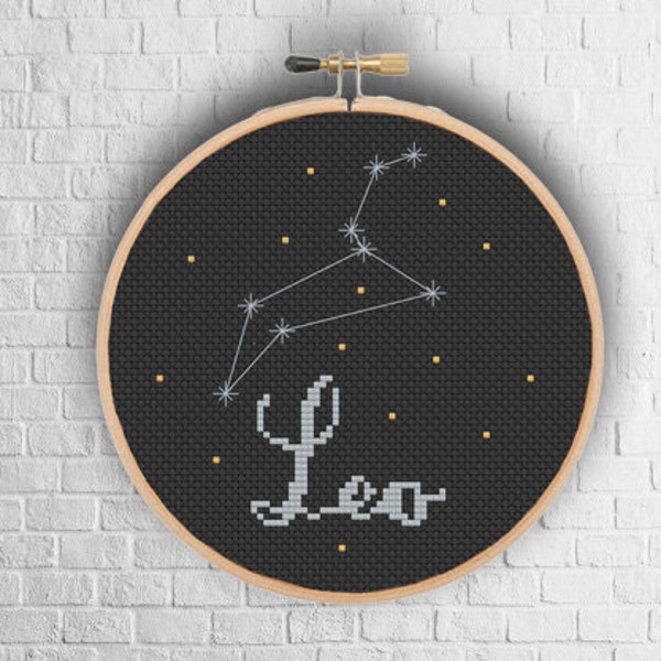 Leo Cross Stitch Pattern | Star sign constellation cross stitch instant pdf download | Horoscope cross stitch chart