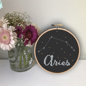 Aries Cross Stitch Pattern | Aries star sign constellation cross stitch instant pdf download | Horoscope cross stitch chart