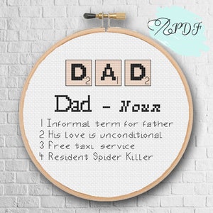 Dad definition cross stitch pattern - Dad scrabble tiles  modern cross stitch. gift for him, gift for dad, christmas gift for father