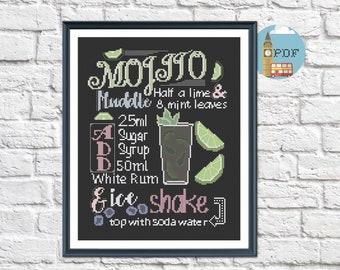 Cocktail Cross Stitch Pattern - Mojito