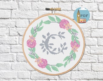 Letter Cross Stitch Pattern - "C" Cross Stitch Monogram with floral wreath | Personalised Cross Stitch Pattern | Wedding Cross Stitch