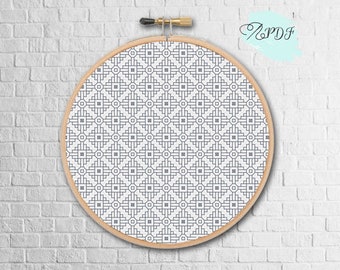 Modern Blackwork Cross Stitch Pattern, Art Deco style grey embroidery pattern, beautiful backstitch cross stitch pattern, DIY wall decor