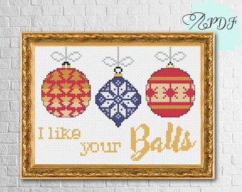 Modern Christmas cross stitch pattern - fun subversive baubles cross stitch kit for