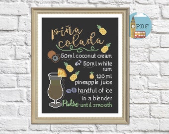 Cocktail Cross Stitch Pattern - Pina Colada Chalkboard Pattern