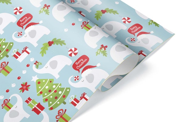 Cute White Elephant Thick Wrapping Paper, Gift Exchange Party Gift Wrap, Xmas Christmas Decor