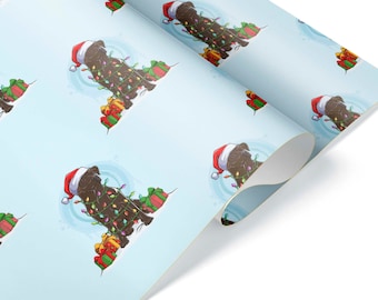 Cute Brown Labrador Retriever Gift Wrap Chocolate Lab Christmas Lights Premium Wrapping Paper Present Birthday Dog Theme Party Decorations